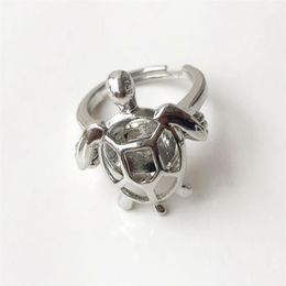 {Cage Ring} Can Open And Hold 8mm Pearl Crystal Gem Bead Cage Ring Mounting 18kgp Adjustable Size Turtle Ring300P