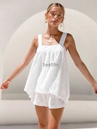 Women's Sleep Lounge Restve Casual Pyjamas Womens Cotton 2 Piece Set White Tank Top Sleeveless Loose Female Home Suits With Shorts Solid Autumn 2022L231005