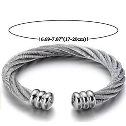Large Elastic Adjustable Stainless Steel ed Cable Cuff Bangle Bracelet for Men Women Jewellery Silver Gold261B