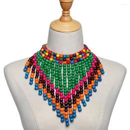 Choker Africa Style Wood Beaded Necklace For Women Boho Ethnography Tassel Color Handmade Jewelry