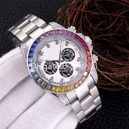 Diamond Men's Watch Automatic Mechanical Watches 42mm Montre de Luxe All Stainless Steel Wristwatch Rainbow Bezel Super Lumin249I