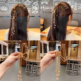 Mewer Saç Aksesuarları Yeni Saç Pençeleri Altın Vintage Uzun Tassel Metal Saç Pençe Kolye Yengeç Klipleri Kadınlar İçin Moda Saçkopu Saç Aksesuarları Q231005