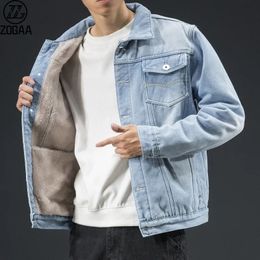 Mens Jackets Men Light Blue Winter Jean Outerwear Warm Denim Coats Large Size Wool Liner Thicker Size4XL 231005