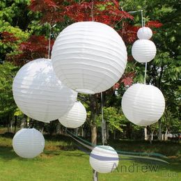 10Pcs 6-8-10-12-14-16 Inch Japen Style Round White Paper Lanterns Lampion Ball DIY Pattern for Wedding Festival Party Decoration1221Y