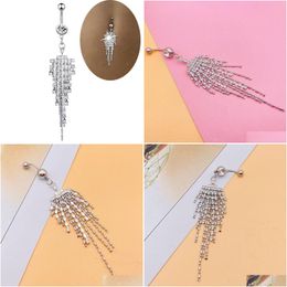 Navel Bell Button Rings New Crystal Tassel Dangle Navel Belly Button Ring Drop Body Piercing Nombril Ombligo Women Jewellery Delivery Dhcmc