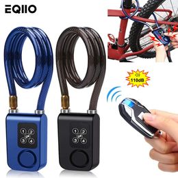 Bike Locks Eqiio Bicycle Lock 110dB Motorcycle Alarm Wireless Remote Control Waterproof Scooter Bike Anti Theft Vibration Alarm Cable Lock 231005