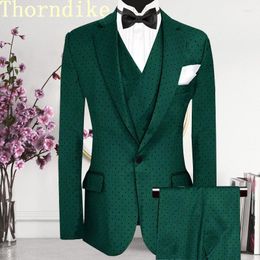 Men's Suits Custom Made Dark Green Dot For Men 3 Pieces(Jacket Pants Vest) Casual Marriage Groom Blazer Tuxedo Wedding