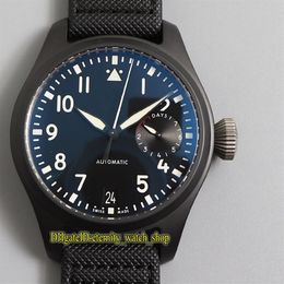 Top version ZFF Big Pilot 502001 Ceramic Case 7 Day Power Reserve Black Dial Cal 51111 Automatic IW502003 Mens Watch Leather Sport270T