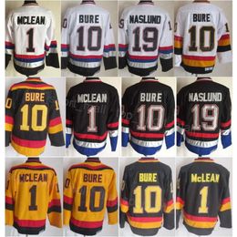 Men Retro Hockey 10 Pavel Bure Jerseys Vintage Classic 1 Kirk Mclean 19 Markus Naslund All Stitched Team Colour Black White Yellow For Sport Fans Pure Cotton High/Top