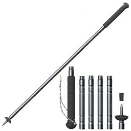 Trekking Poles Camping Ultralight Adjustable Hiking Canes Multifunctional Aluminum Walking Sticks Folding Defense Baton 231005