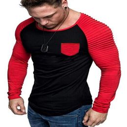 Men's T-Shirts 5 Colours Mens T Shirts European And American Style Long-sleeved Three-dimensional Striped Colour Matching Pocke2783