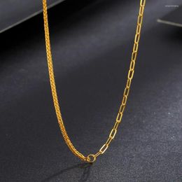 Chains Real Pure 999 24K Yellow Gold Chain Women Lucky Gift Wheat Square Wide O Link Necklace 40-50cm