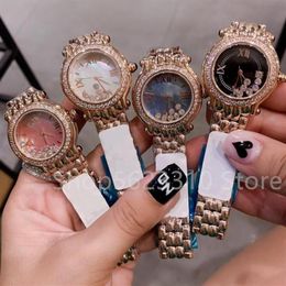 Wristwatches Happy Stone Watch Women Steel Quartz WristWatch Roman Number Dial Watches Mother Of Pearl Shell Clock 30mm244a