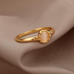 Cluster Rings Vintage Opal Stone Flower For Women Anillos Gold Colour Stainless Steel Ring Couple Wedding Bohemian Jewellery