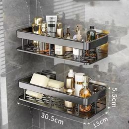 Bathroom Shelves Punch-free Bathroom Shelf Shelves Wall Mounted Shampoo Storage Rack For Kitchen Holder Square Aluminum Bath Organizer Accessorie 230927