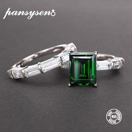 PANSYSEN Real 925 Sterling Silver Rings For Women 100% Natural Emerald Gemstone Fine Jewelry Wedding Engagement Ring 2019 Newly CJ192O