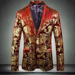Red Male Blazer High Quality Gold Printing Single Breasted Prom Blazers Men Plus Size 5xl Slim Fit Wedding Man Men's Suits &2811