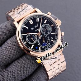 New Super Complex Perpetual Calendar 5204 1R-001 Automatic Mens Watch Moon Phase Black Dial Rose Gold Steel Bracelet Watches Hello281F