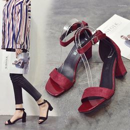 Sandals 2023 Ankle Strap Heels Women 5/7CM Summer Shoes Open Toe Chunky High Party Dress Big Size 34-40