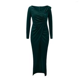 Casual Dresses Women's Long Style Retro Velvet Slit V Neck Sleeved Dress Annual Evening Jacket For Occasions Women 2023