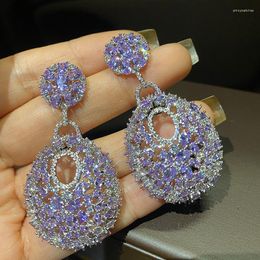 Dangle Earrings Design Purple Crystal Handmade High-Quality Statement Fashion Rhinestone Jewellery Accessories For Women