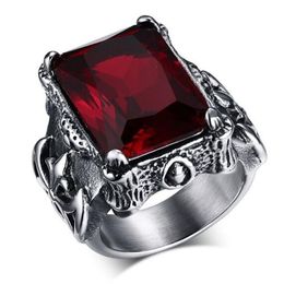 Wedding Ring Gothic Style Antique Stainless Steel Ring with 15X21mm Red CZ for men and woman Size 7-12 in USA and Europ2821