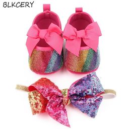 Sandals Baby Girls Shoes Bling Rhinestone Born Infant Footwear Toddler Flats For 1 Year Old Christian Doll Gifts With Headband A S239i