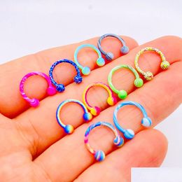 Nose Rings Studs Fashion Mixd Colour 8Mm Stainless Steel Nose Rings Lip Nail Body Clip Hoop Women Septum Piercing Jewellery Party Gift Dh2Kd