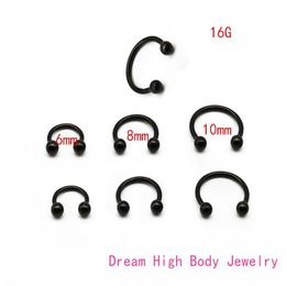 Black Horseshoe 316L Surgical Steel Nostril Nose Ring circular piercing ball Body Jewelry Rings CBR ring earring16G 6MM 8MM 10MM248x