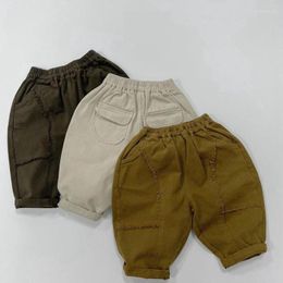 Trousers Autumn Children Vintage Pocket Solid Baby Boys Casual Pants Cotton Kids Girls Harem Infant Clothes