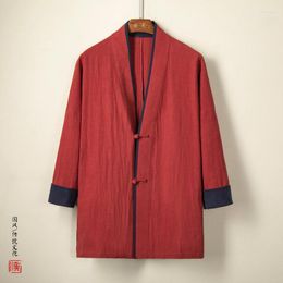 Men's Jackets 2023 Traditional Chinese Style Hanfu Tops Men Shirt Kimono Japanese Harajuku Mens Linen Vintage Zen Clothing