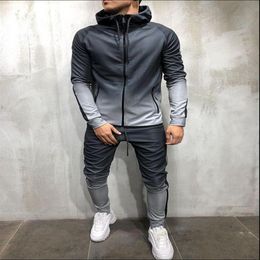 Men's Tracksuit Set Man Jogging Suit Casual Colorblock Stripe Sweat Suits Grey Gym Clothes Spring Autumn Male Sets Sportswear270u