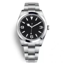 40mm Automatic Mechanical Mens Watch Silver Case Black Dial Minute Markers Around Stainless Steel Strap Waterproof264i
