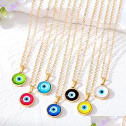 Pendant Necklaces Lots Colorf Turkish Blue Evil Eye Necklace For Women New Trendy Cats Stone Lucky Clavicle Chain Choker Jew Dhgarden Dhmxb