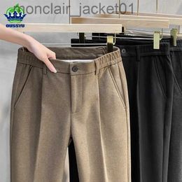 Men's Pants Autumn Winter Suit Pants Men Thick Business Elastic Waist Classic Grey Brown Woollen Straight Korean Formal Trousers Male 27-38 J231006