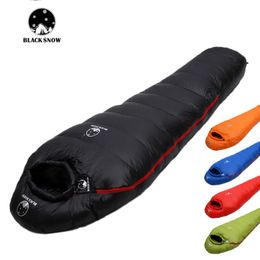 Sleeping Bags Black Snow Outdoor Camping Bag Very Warm Down Filled Adult Mummy Style Sleep 4 Seasons Travel 231005