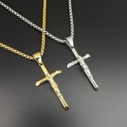 Stainless Steel Hip Hop Jewlery Jesus Cross Pendant Necklace Men Women Street Dance Rock Rapper Boys Accessories Gold Steel2779