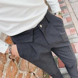 Men's Pants British Business Casual Slim Plaid Pant Formal For Men Korean Style Fashion All-match Straight Dress Suit269f