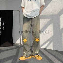 Men's Jeans High Street Jeans Men Fashion Hip Hop Streetwear Straight Pants Vintage Star Embroidery Denim Trousers Male Bottoms Y2K Clothes J231006