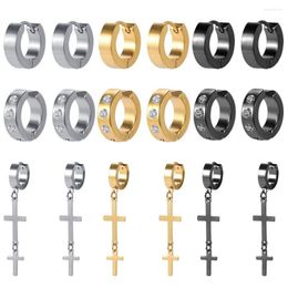 Hoop Earrings 1-9 Pairs Cross For Men Stainless Steel Punk Jewellery Women Circle Earring Gothic Ear Hoops