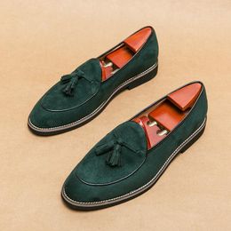 Dress Shoes Man Green Loafers Faux Suede Daily Solid Colour Round Toe Fashion Party Wedding Leather Slip-On Casual