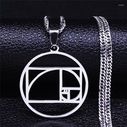 Pendant Necklaces Yoga Geometry Golden Ratio Stainless Steel Chain Silver Colour Statement Necklace Women/Men Jewellery Collier Homme NX