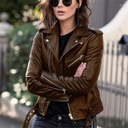 Women's Leather 2023Leather Coat Fashion Cool Top Autumn Short Spring Korean PU Motorcycle Wear Slim Fit Winter Jacket Trend