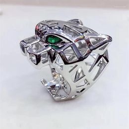 Trendy Engagement Rings Leopard Animal Finger Ring Green Eyes Hollow Panther Heads Ring for Men Women party Jewelry1301e