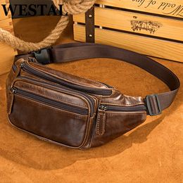 Waist Bags WESTAL Sheep Genuine Leather Men's Waist Bags Belt Men Waist Pack Male Fanny Pack Black Small Hip/Bum Bag Leather Waist Bag 8917 231006