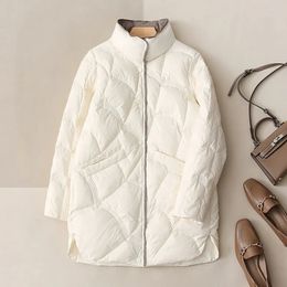 Women's Down Parkas Winter Fashion Stand Collar X-Long Women Down Jackets Female Casual Loose Ultra Lightweigh White Duck Down Warm Coat 231005