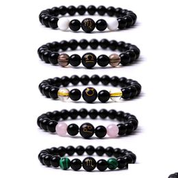 Charm Bracelets 10Mm 12 Constellation Zodiac Sign Birthday Bead Bracelet 8Mm Black Stone Budhha Friendship Jewelry Women Men Dhgarden Dhkvo