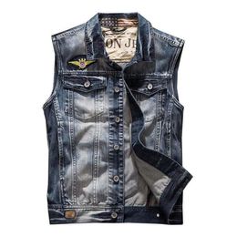 Men's Vests Mcikkny Men Vintage Washed Denim Vest Multi Pockets Cargo Motorcycle Jeans Waistcoats For Male Spring Autumn232a