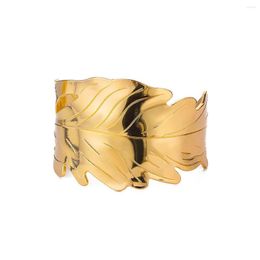 Bangle Individuality Alloy Wide Leaf Open For Women Aesthetic Jewellery Gold Silver Colour Leaves Hand
