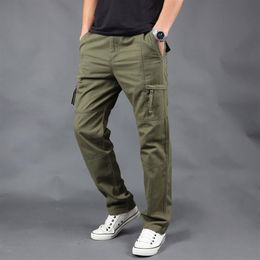 Spring Autumn Mens Cargo Pants Casual Baggy Regular Cotton Trousers Male Combat Tactical Pant with Zipper282P